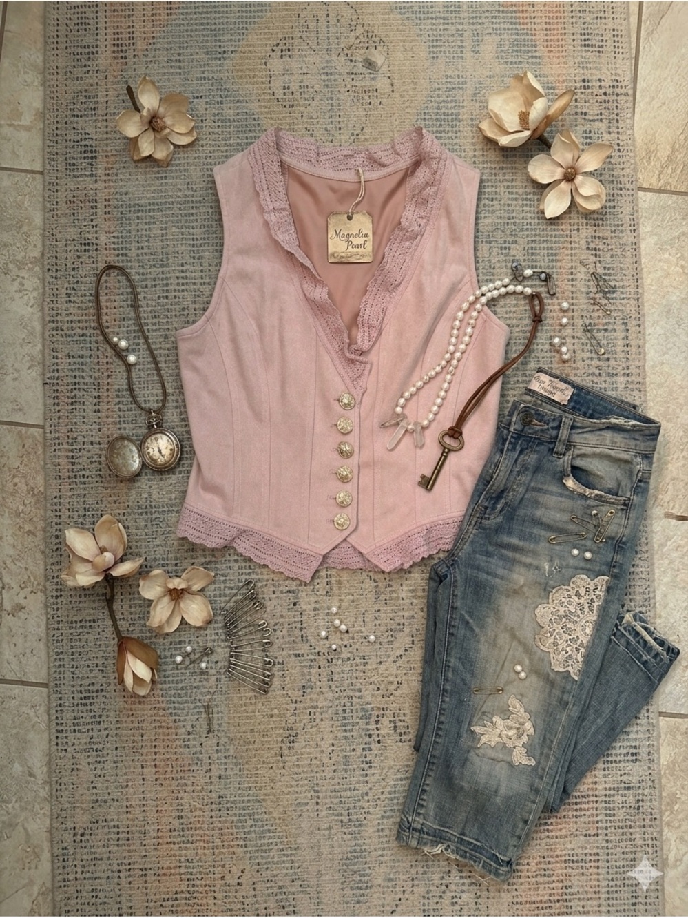 Pink Lace-Trimmed Sleeveless Vest